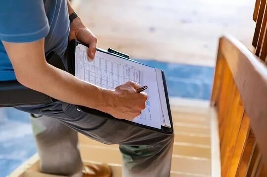 man inspecting home for lead